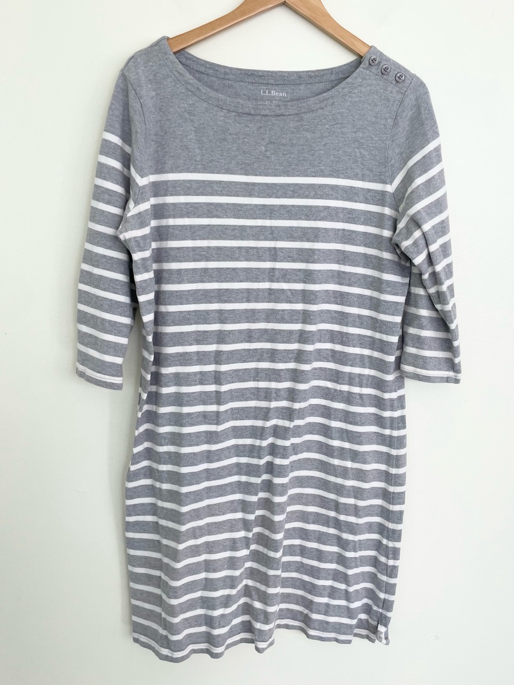 LL Bean Heritage Mariner Dress Grey White Stripe XL Extra Large Cotton Nautical